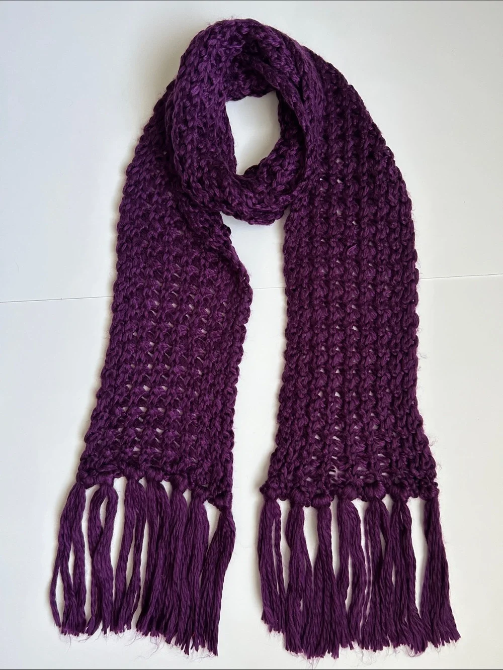 Plum Knit Fringe Scarf - Women